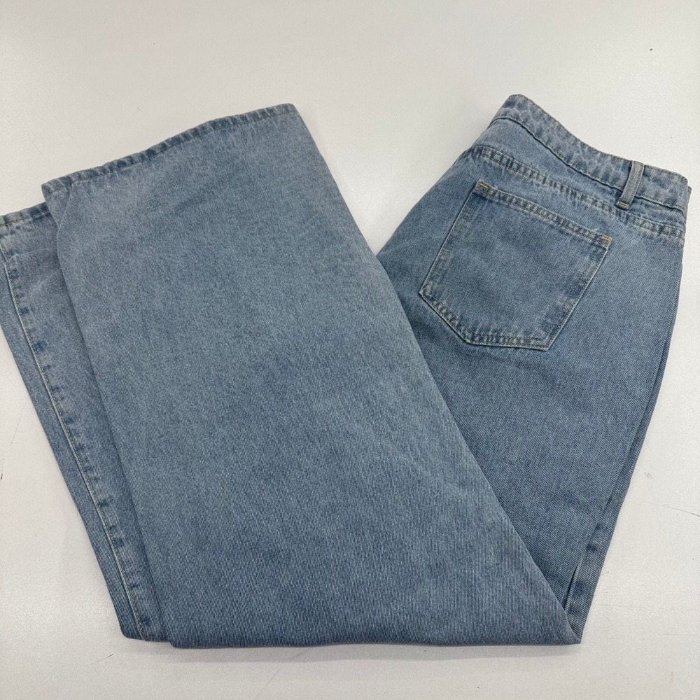 DT Jeans Rock Baby Graphic Wide Leg Distressed Smiley Face Light Wash XL 31x27